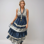 Vestido denim con volantes & bordado